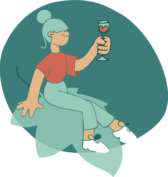 Illustration d'une femme tenant un verre de vin